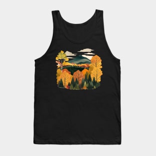 New England Autumn Leaves Landscape Illustration Tank Top